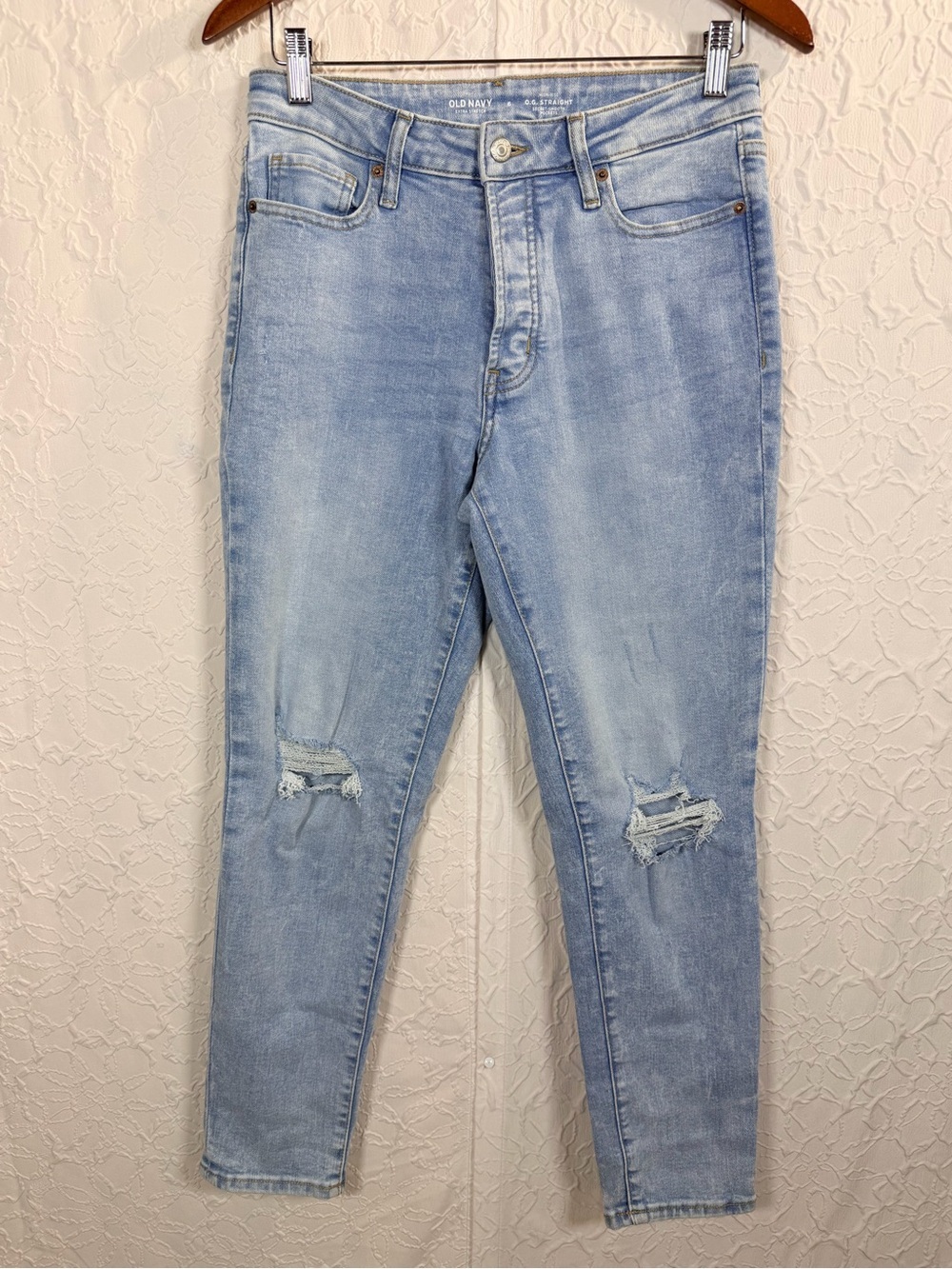 Old Navy Light Wash Distressed O.G Straight High Rise Jeans Sz 6